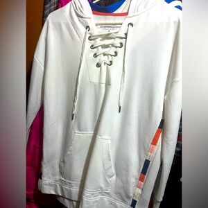 Fun simple white hoodie with stripes on side as pictured. NWOT